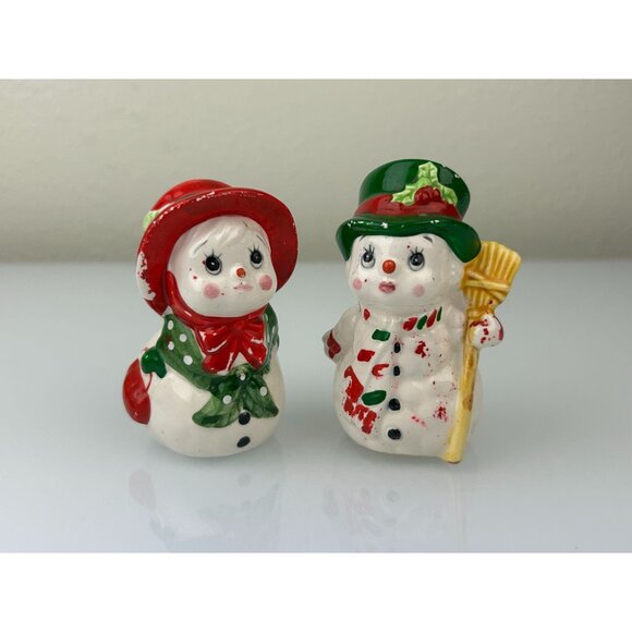 Lefton Vintage Snowman Salt & Pepper Shakers Christmas Holiday Decor Korea READ - Picture 2 of 16